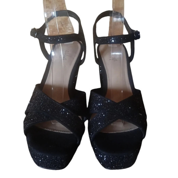 Dolls Kill Shellys London Black Chunky Glitter Platform Strappy Pumps‎ Size 9 - Picture 6 of 10